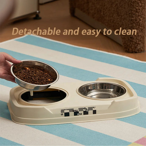 Pet Folding Elevated Bowl, Dog anti Rollover Adjustable Stainless Steel Food Bowl, Pet Detachable and Washable Double Bowl
