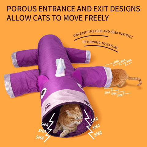 Enchanting Christmas Cat Tunnel Toy - Large Unicorn Design with 6 Fun Entrances for Kittens and Small Dogs
