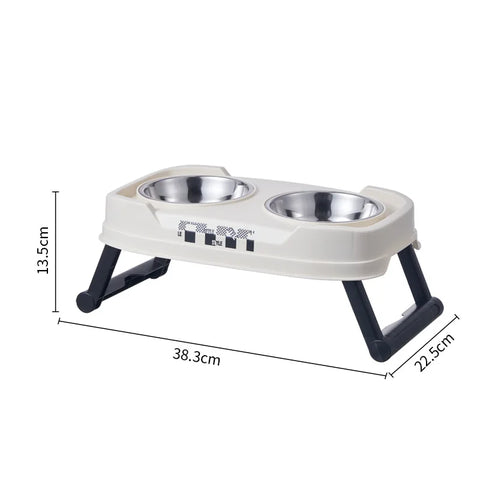 Pet Folding Elevated Bowl, Dog anti Rollover Adjustable Stainless Steel Food Bowl, Pet Detachable and Washable Double Bowl