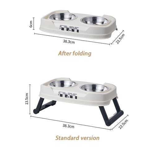 Pet Folding Elevated Bowl, Dog anti Rollover Adjustable Stainless Steel Food Bowl, Pet Detachable and Washable Double Bowl