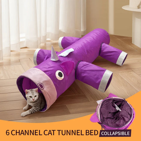 Enchanting Christmas Cat Tunnel Toy - Large Unicorn Design with 6 Fun Entrances for Kittens and Small Dogs