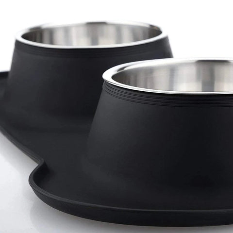 Elevate Your Pet's Mealtime with Our Antislip Double Dog Bowl Set - Durable Stainless Steel Water and Food Feeders with Silicone Mat!