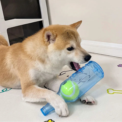 Interactive Dog Chew Toy - Bite-Resistant Beer Bottle with Squeaky Tennis Ball for Fun Playtime