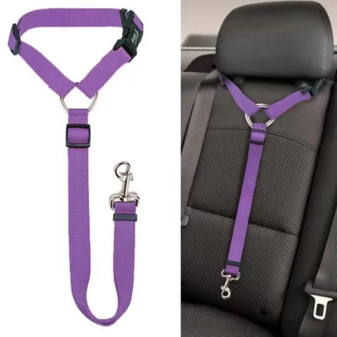 Dual-Function Solid Color Nylon Pet Car Seat Belt & Leash - Adjustable Safety Harness for Dogs