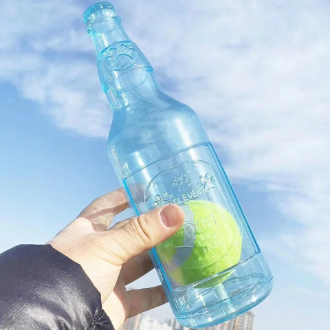 Interactive Dog Chew Toy - Bite-Resistant Beer Bottle with Squeaky Tennis Ball for Fun Playtime