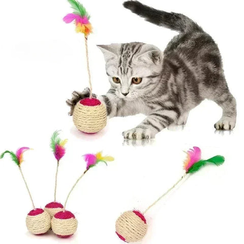 Interactive Sisal Scratching Ball Cat Toy - Perfect for Kittens and Cats to Play and Train!