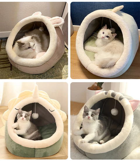 Cozy Cartoon Cat Bed - Foldable, Washable, and Perfect for Small Dogs and Cats