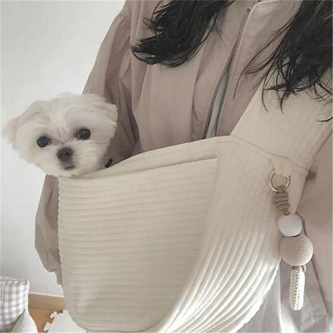 Stylish and Comfortable Handmade Dog Sling Carrier - Perfect for Outdoor Adventures with Your Pet