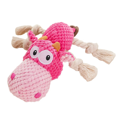 Hippopotamus Plush Squeaky Dog Toy for Medium Dogs - Fun Chew Toy with Rope for Playtime and Bonding