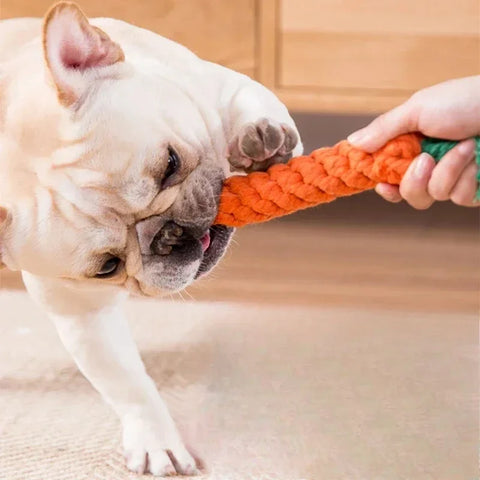 Get Your Pup Chewing with Our Quirky Carrot Knot Rope Toy - Perfect for Playful Dogs and Cats!