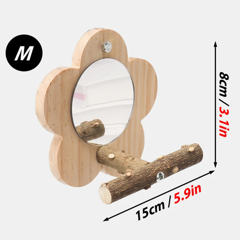Natural Wood Bird Perch with Mirror - Perfect Stand for Parrots and Small Birds
