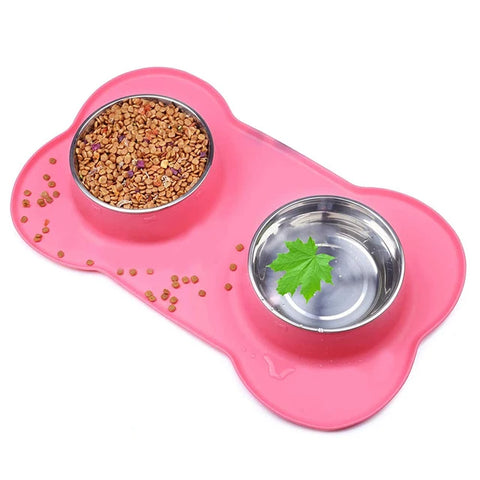 Elevate Your Pet's Mealtime with Our Antislip Double Dog Bowl Set - Durable Stainless Steel Water and Food Feeders with Silicone Mat!