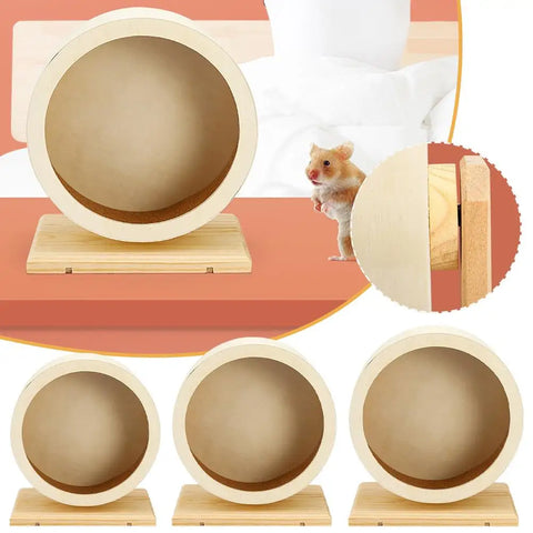 Deluxe Golden Bear Hamster Running Wheel - Silent Wooden Design with Cork Pad for Ultimate Pet Comfort