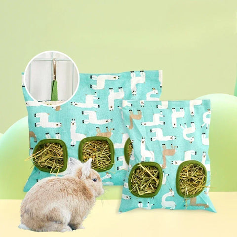 Multi-Hole Hanging Feeding Bag for Small Pets - Perfect Hay Dispenser for Rabbits, Guinea Pigs, and More!
