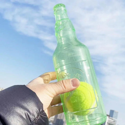 Interactive Dog Chew Toy - Bite-Resistant Beer Bottle with Squeaky Tennis Ball for Fun Playtime
