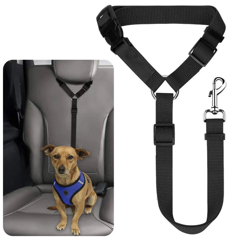 Dual-Function Solid Color Nylon Pet Car Seat Belt & Leash - Adjustable Safety Harness for Dogs