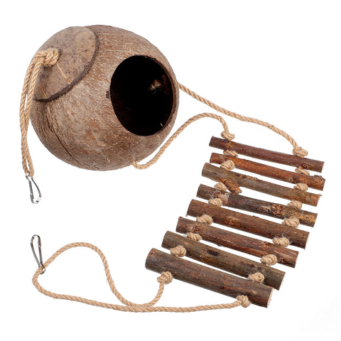 Coconut Cave Hideout for Reptiles - Cozy Ladder Accessory for Crested Geckos and Small Pets
